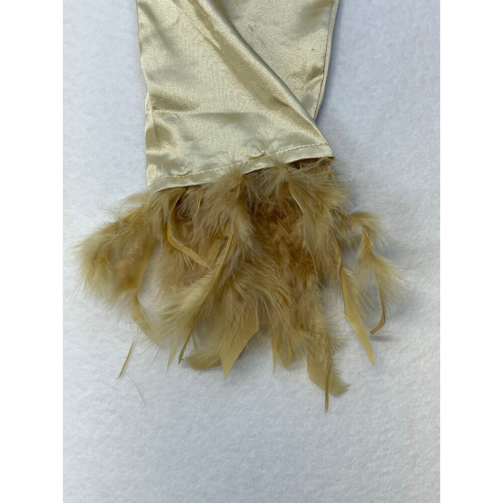 Satin Feather Cuff Blouse Pajama Style Button Up Y2K Old Hollywood Glam Top - Picture 3 of 8